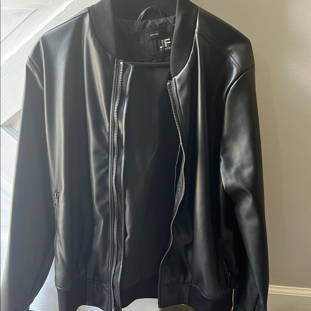 JF Black Leather Bomber Jacket